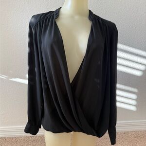 INC International Concepts Black Wrap Blouse